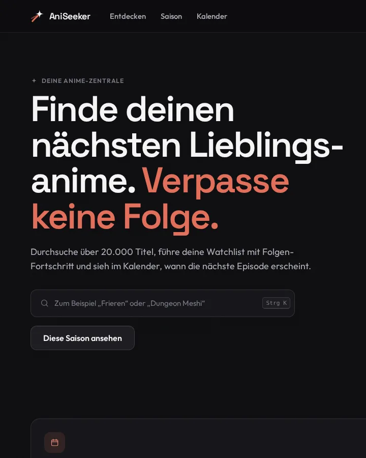 Startseite von AniSeeker mit Suchfeld